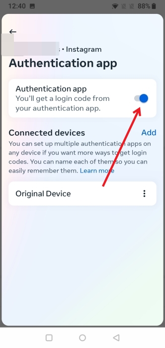Turning off "Authenticator app" option in Instagram.