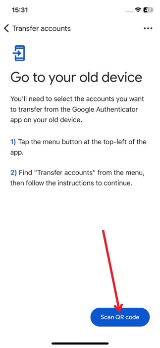 Tapping on "Scan QR code" in Google Authenticator app.