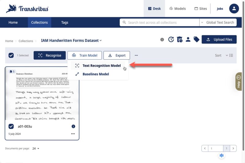 Transkribus Train Text Recognition Model
