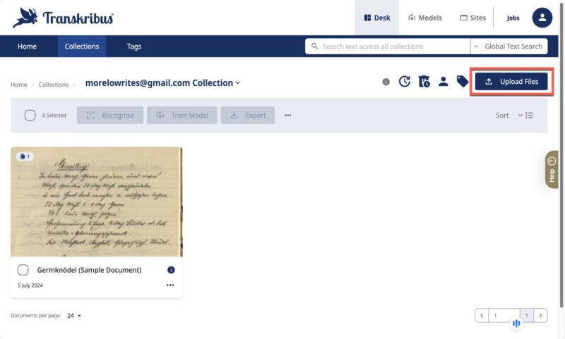 Transkribus Upload Files