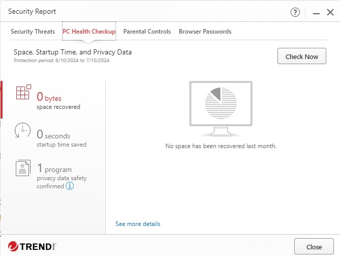 Trend Micro's security report showing the PC Health Check.
