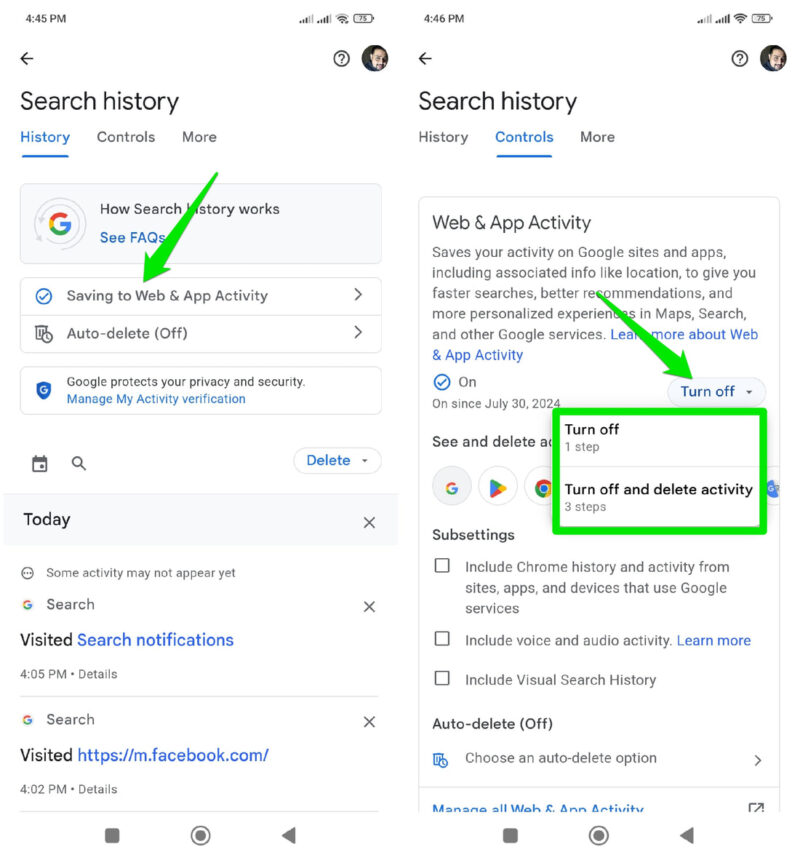 Turn Off Google Search History