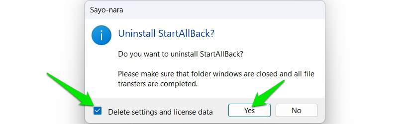 Uninstall Startallback