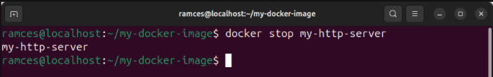 A terminal showing the process of turning off a currently running Docker container.