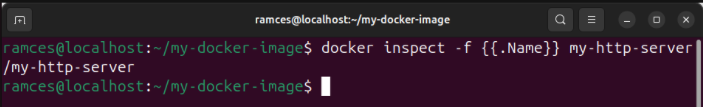 A terminal showing the filter flag for the inspect subcommand on a running Docker container.