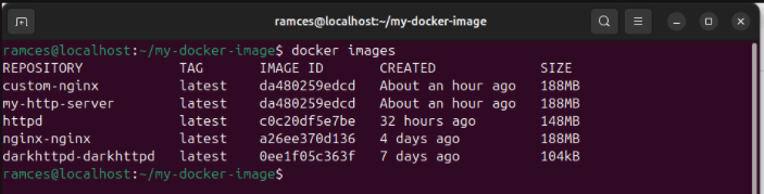 A terminal showing the updated Docker image list.