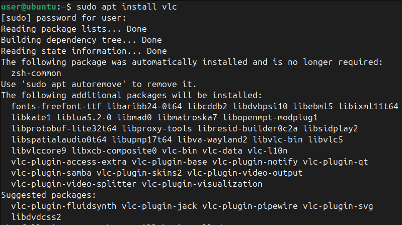 Installing VLC media player using apt package manager