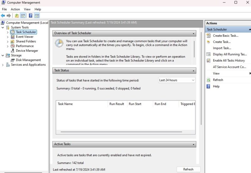 Open Task Scheduler through Computer Management console.