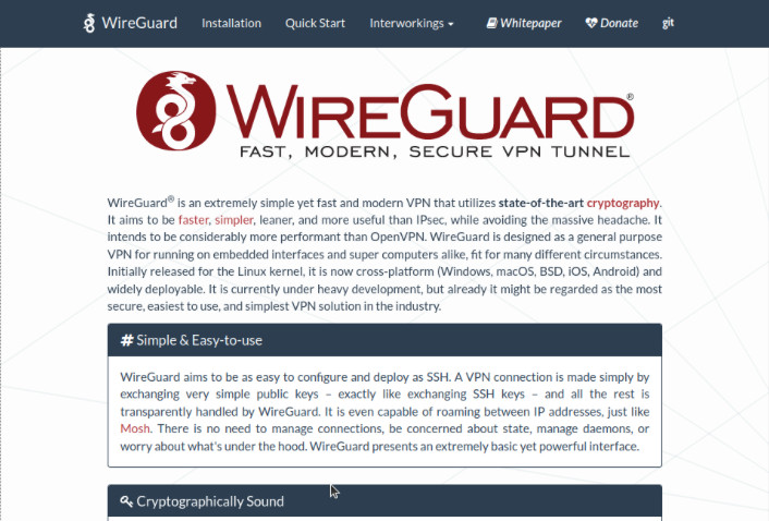 A screenshot showing the homepage for the WireGuard project.
