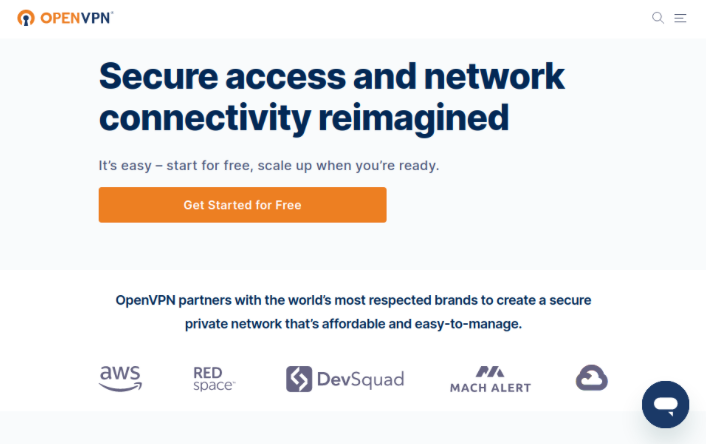 A screenshot showing the homepage for OpenVPN.