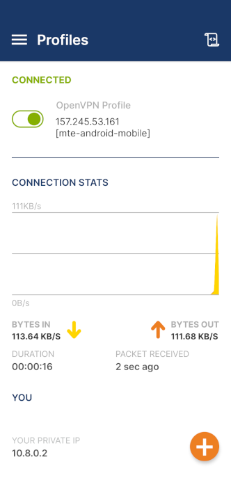 A screenshot showing OpenVPN running on an Android device.
