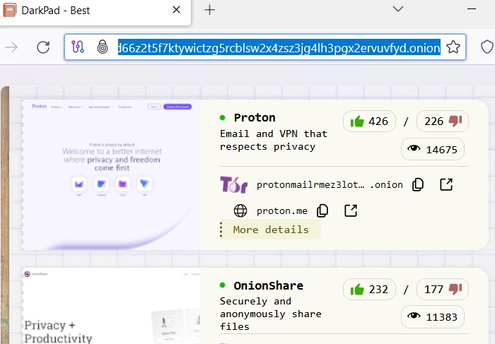 Opening an Onion link by typing it on the address bar of Tor browser.