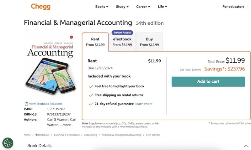 Shop through the different options for rent or sale in Chegg