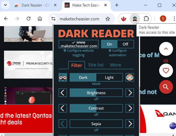 Dark Reader, a Chrome extension for productivity which varies brightness, contrast, and other effects for the perfect readability settings.
