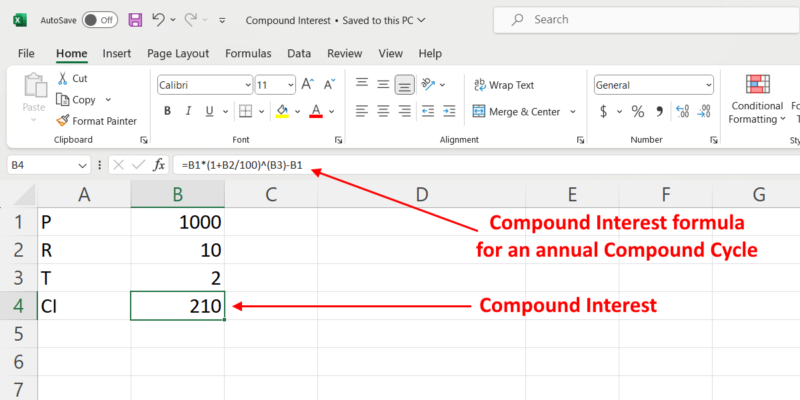 Compound Interest when Rate of Interest is Compounded Annually
