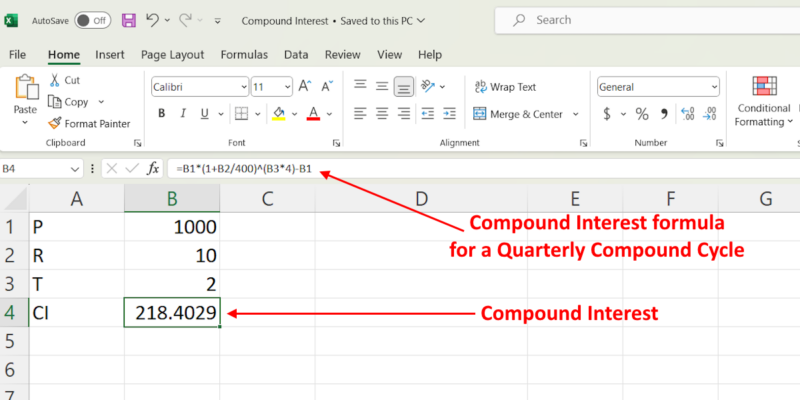 Compound Interest when Rate of Interest is Compounded Quarterly