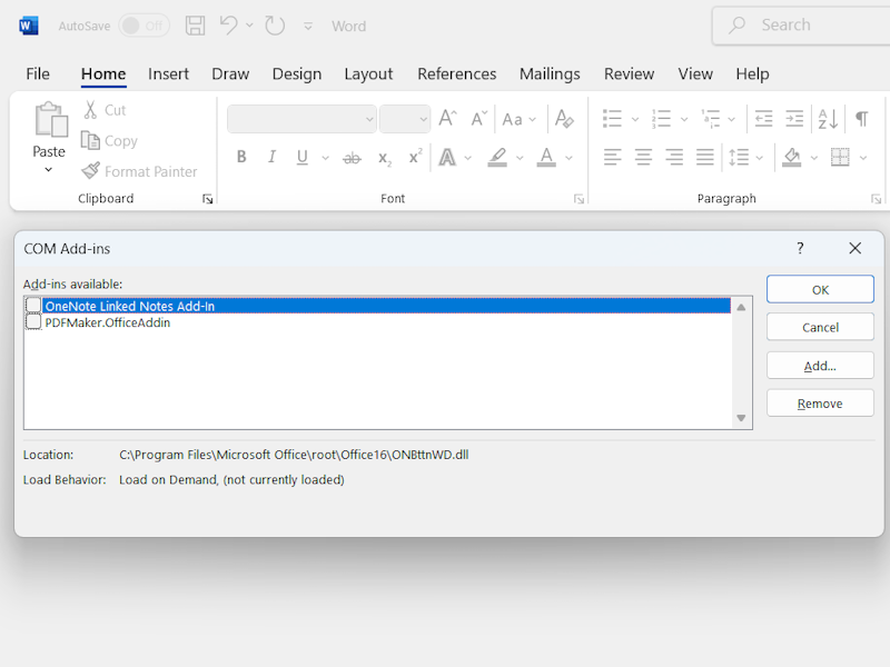 Disable Com Add Ins In Word