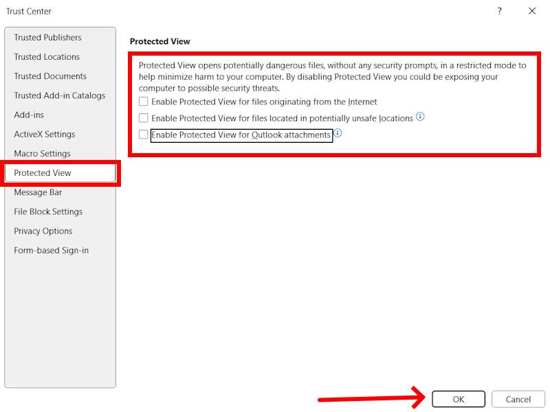 Disable The Protected View