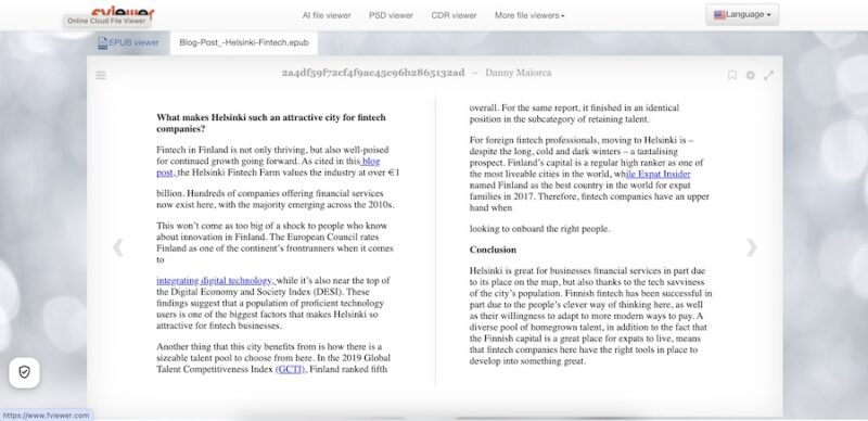 Viewing an ePUB in the FViewer App 
