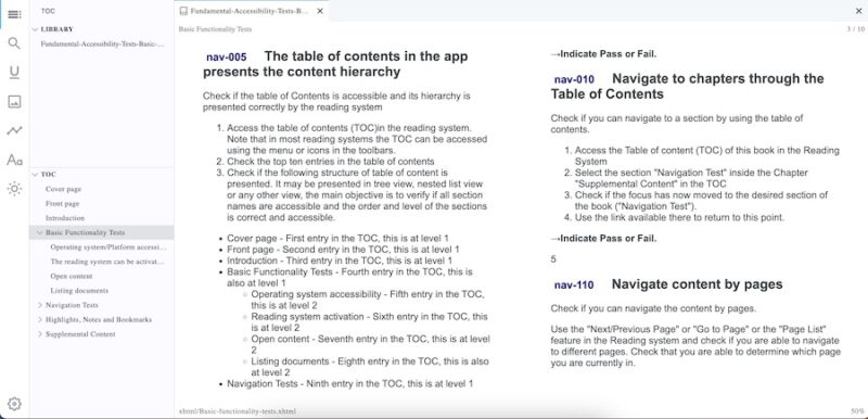 Reading an ePUB document in the Flow app 