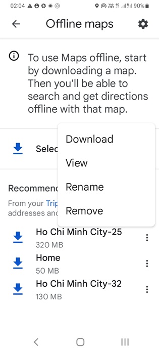 Remove offline maps in Google Maps app to free up storage in Android. 
