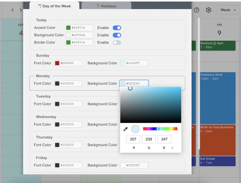 Editing Colors in the G-calize Extension 