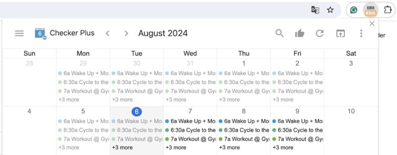 The Checker Plus Extension for Google Calendar in Month View