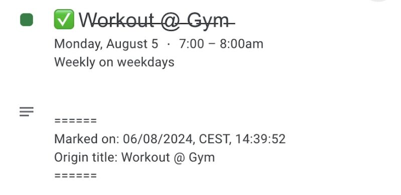An event with a strikethrough in Google Calendar