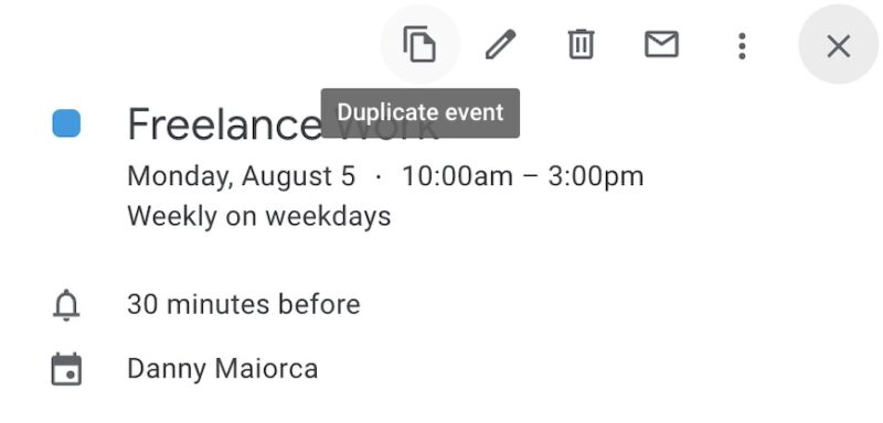 The Duplicate Icon in Google Calendar's Quick Duplicate Extension
