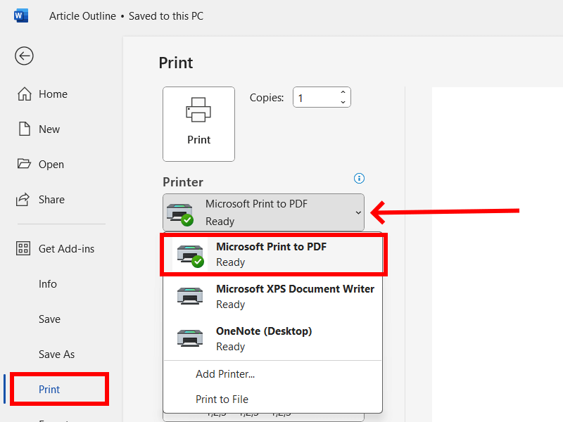 Microsoft Print To Pdf Option