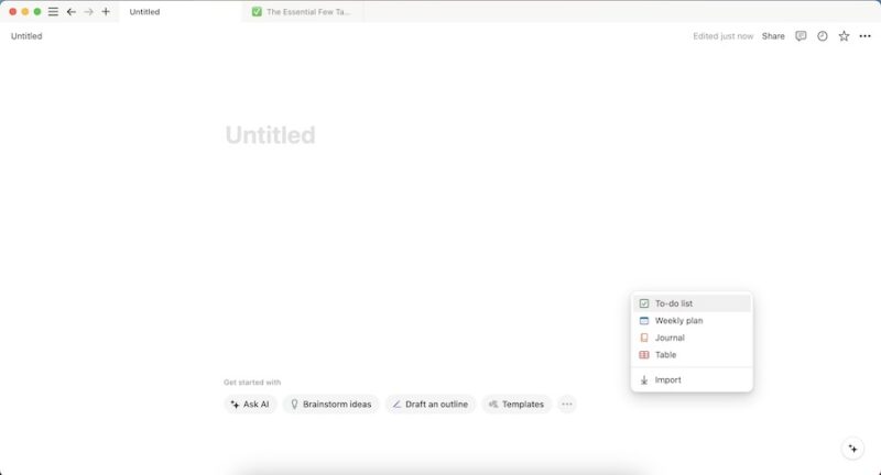 the app interface in notion