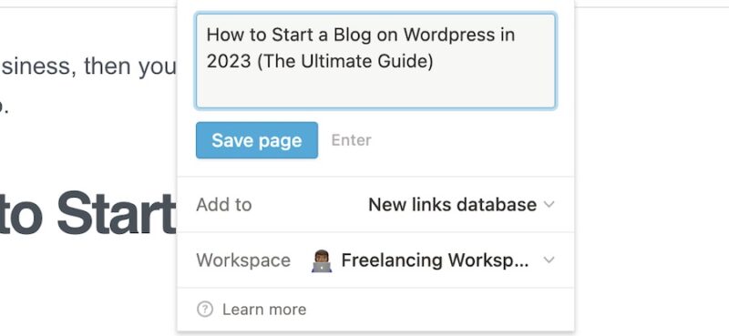 The Notion Web Clipper App in Google Chrome