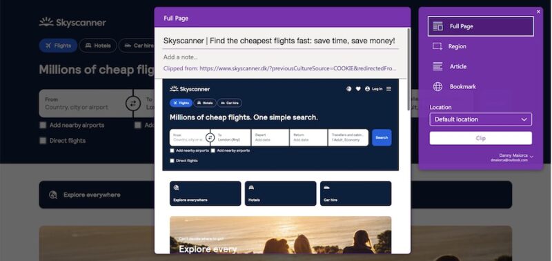 The OneNote Web Clipper in Chrome