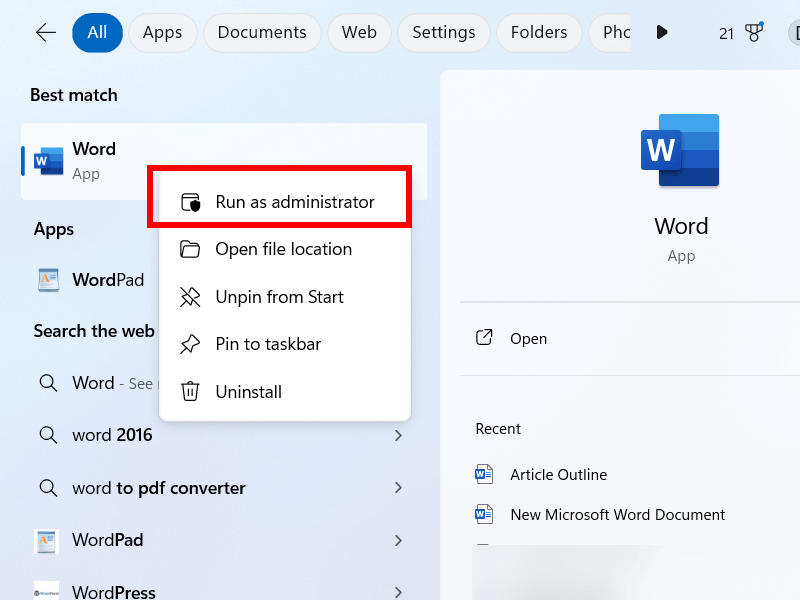 Run Word As An Administrator