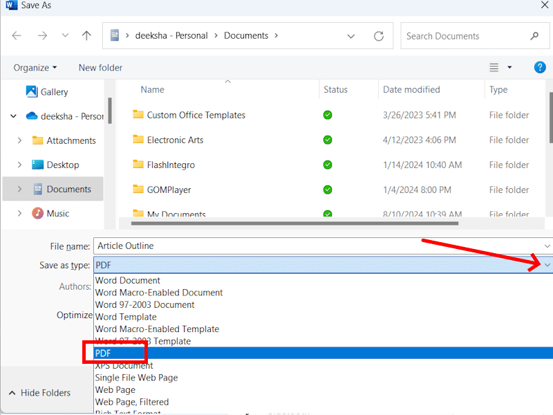 Save Or Export Word File As Pdf