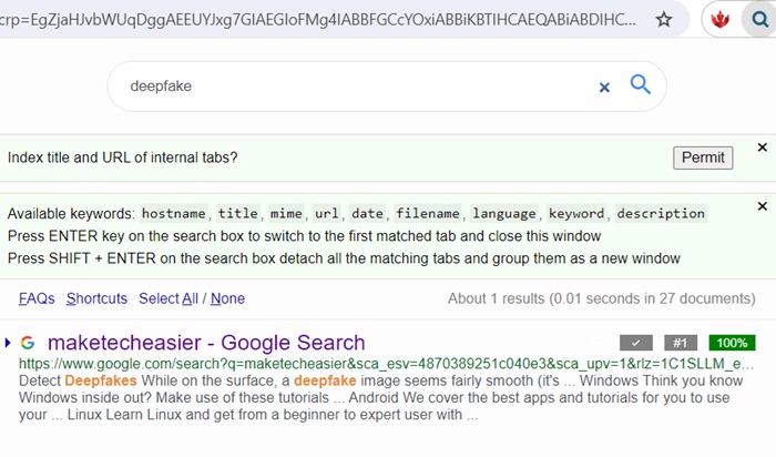 SearchAllTabs finds relevant information on any tab leading you to the exact website and search result.