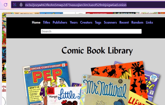 Onion link for the Comic Book Library.
