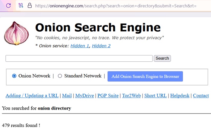 Onion search engine website.
