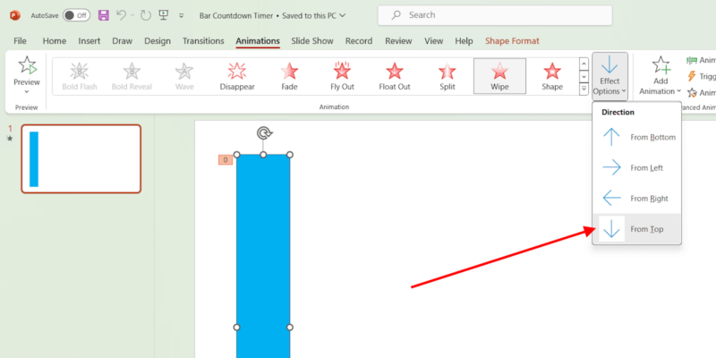 Select Effect Options For Bar Timer