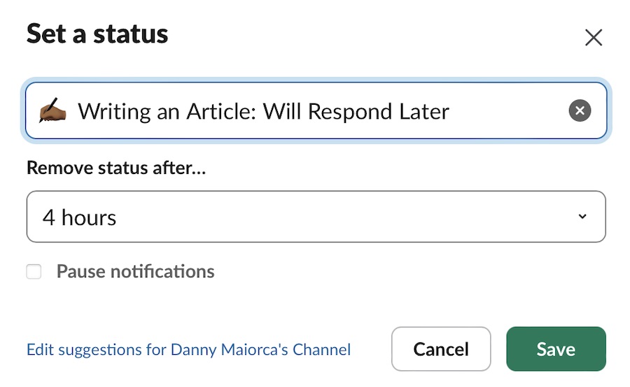 set your writing status on slack