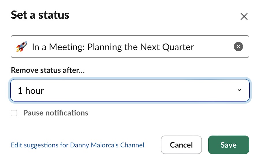 customize your slack meeting if you're in a meeting