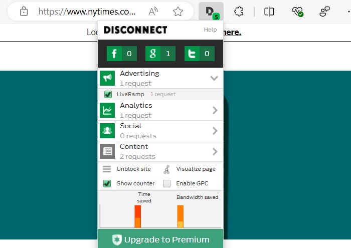 Disconnect blocks or unblocks websites selectively based on your preference.