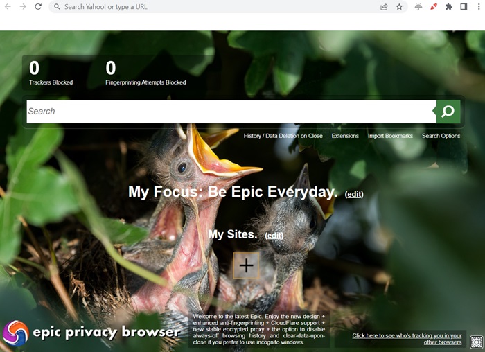 Epic Privacy browser designed for true anonymity.