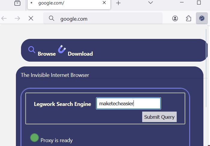 The Invisible Internet Browser, I2P, on Firefox browser.