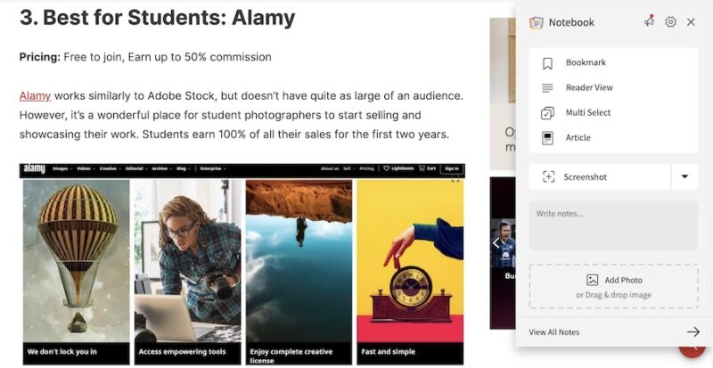 The Zoho Notebook Extension in Google Chrome