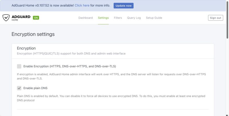 Adguard encryption settings