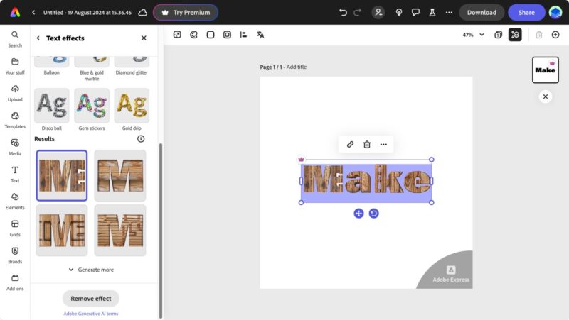 Adobe Express Text Effects