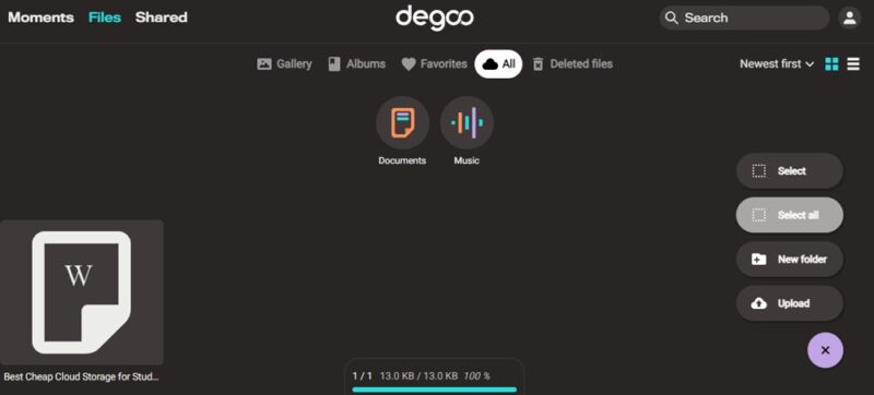Uploading files to Degoo.