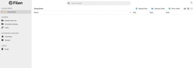 Exploring the Filen dashboard.