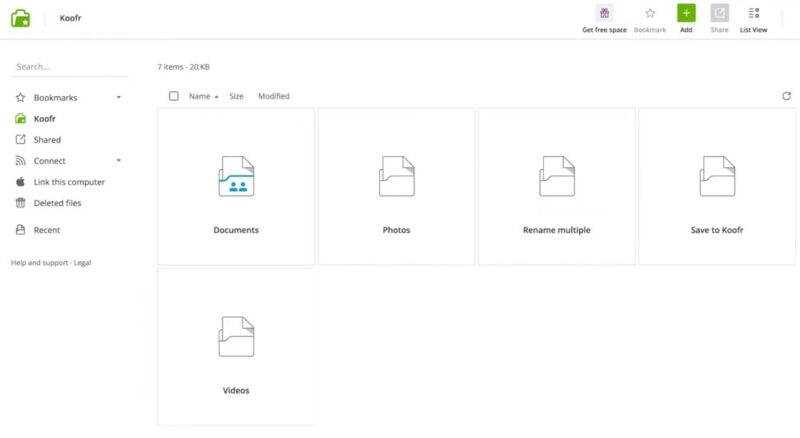 Exploring the Koofr dashboard.